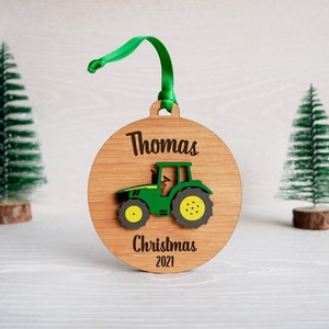 Personalised Tractor Christmas Tree Bauble Decoration Gift Keepsake image 2
