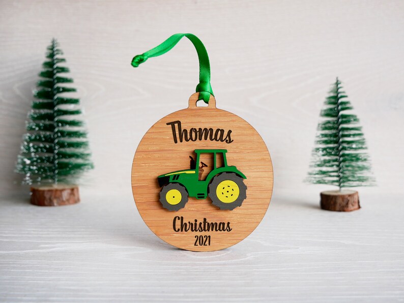 Personalised Tractor Christmas Tree Bauble Decoration Gift Keepsake image 2