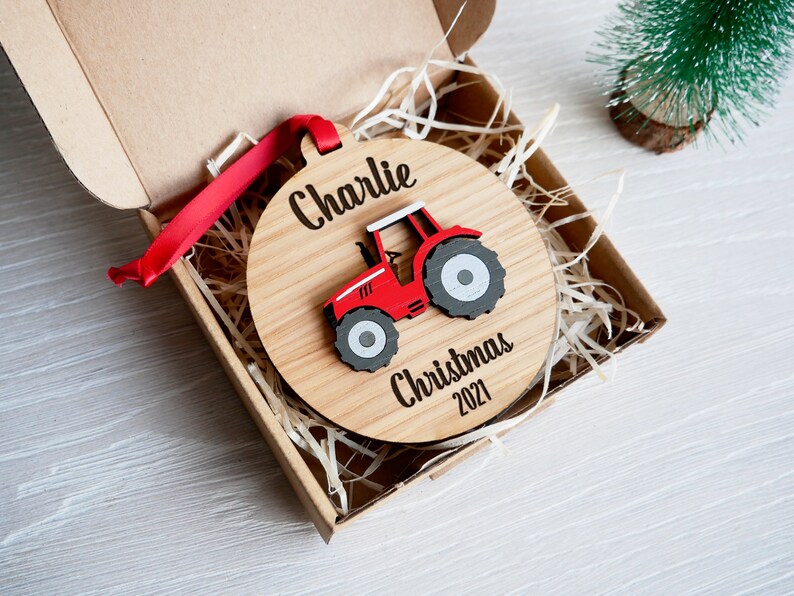 Personalised Tractor Christmas Tree Bauble Decoration Gift Keepsake image 8