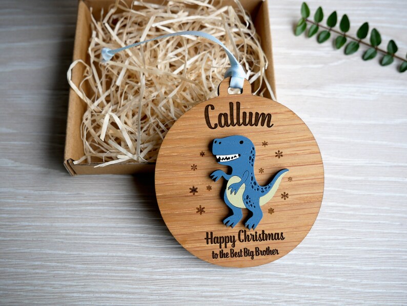 Personalised Name Dinosaur Christmas Tree Decoration Keepsake Xmas Bauble Gift