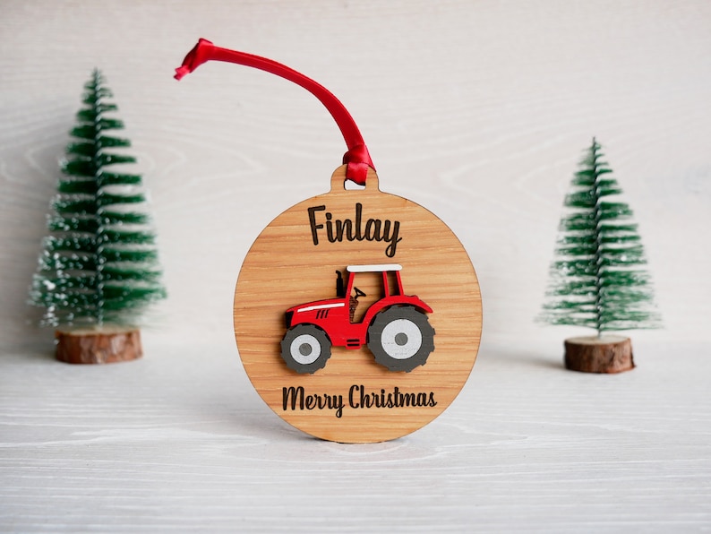 Personalised Tractor Christmas Tree Bauble Decoration Gift Keepsake image 3