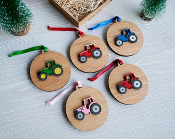 Personalised Tractor Christmas Tree Bauble Decoration Gift Keepsake