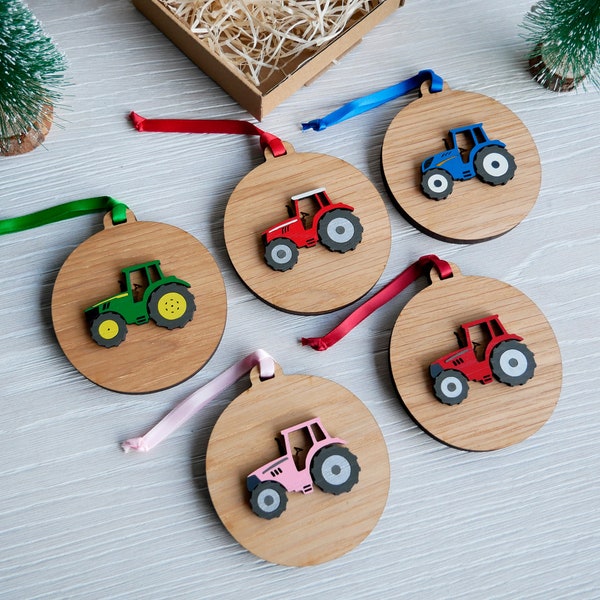 Personalised Tractor Christmas Tree Bauble Decoration Gift Keepsake