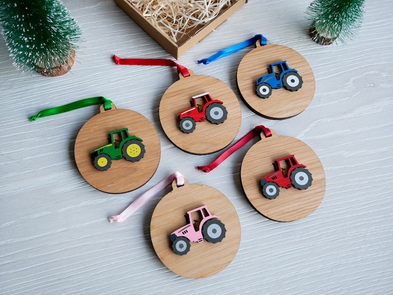 Personalised Tractor Christmas Tree Bauble Decoration Gift Keepsake image 1