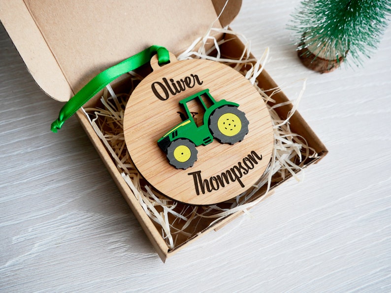 Personalised Tractor Christmas Tree Bauble Decoration Gift Keepsake image 7