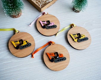 Personalised Digger Christmas Tree Bauble Decoration Gift Keepsake