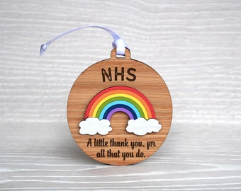 Personalised Rainbow NHS HSC Key Worker Christmas Tree Bauble Gift Keepsake