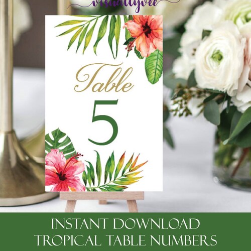 INSTANT DOWNLOAD Tropical Table Numbers 5x7 &amp; - Etsy