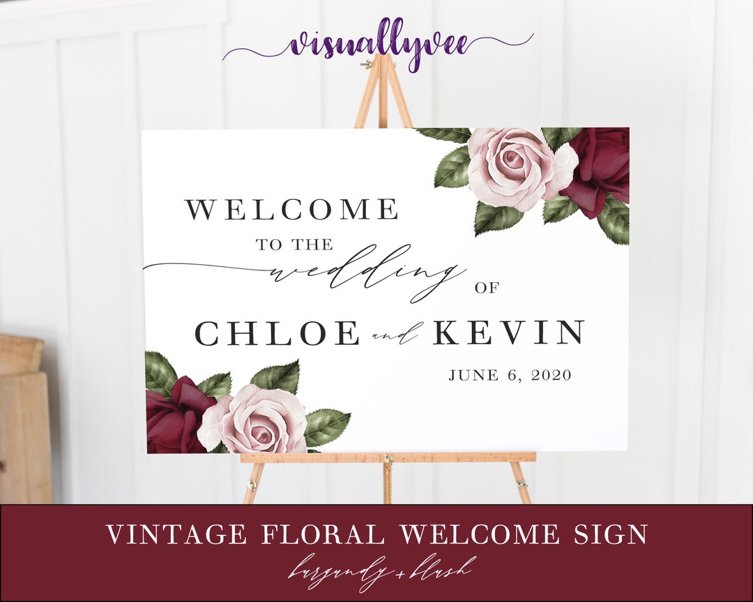 Burgundy & Blush Vintage Floral Wedding Sign Floral Etsy