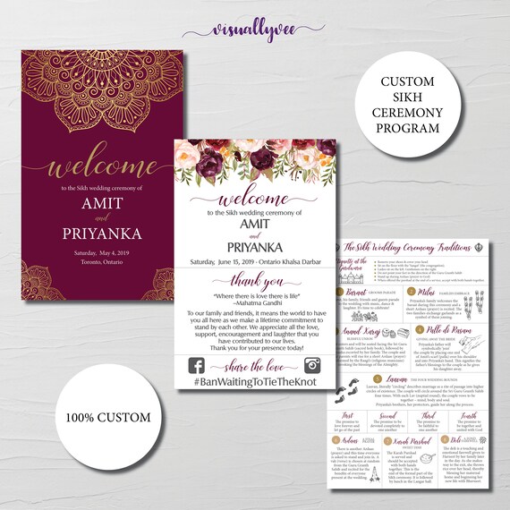 Custom Sikh Wedding Program 8 5x5 5 Wedding Etsy