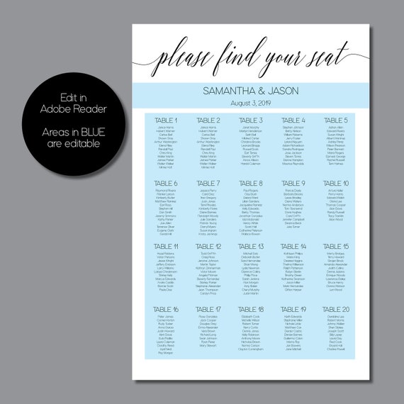 Please Find Your Seat Wedding Printable- Blue