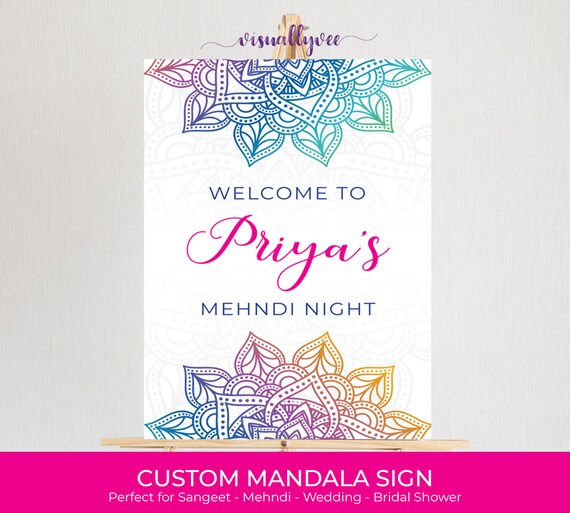 Mandala Welcome Sign , Watercolor Mandala , Party Decor , Sangeet , Mehndi , Welcome , Bridal Shower , Party Sign , Rainbow , PDF , JPG