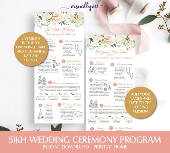 Instant Download Sikh Wedding Ceremony Card Diy Sikh Etsy