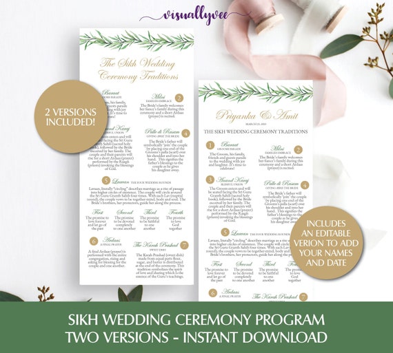 Instant Download Editable Sikh Wedding Ceremony Card Diy Etsy