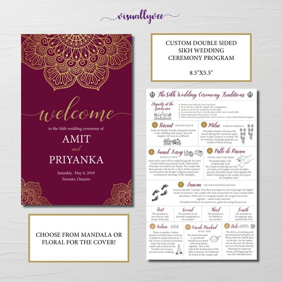 Custom Sikh Wedding Program 8 5x5 5 Wedding Etsy