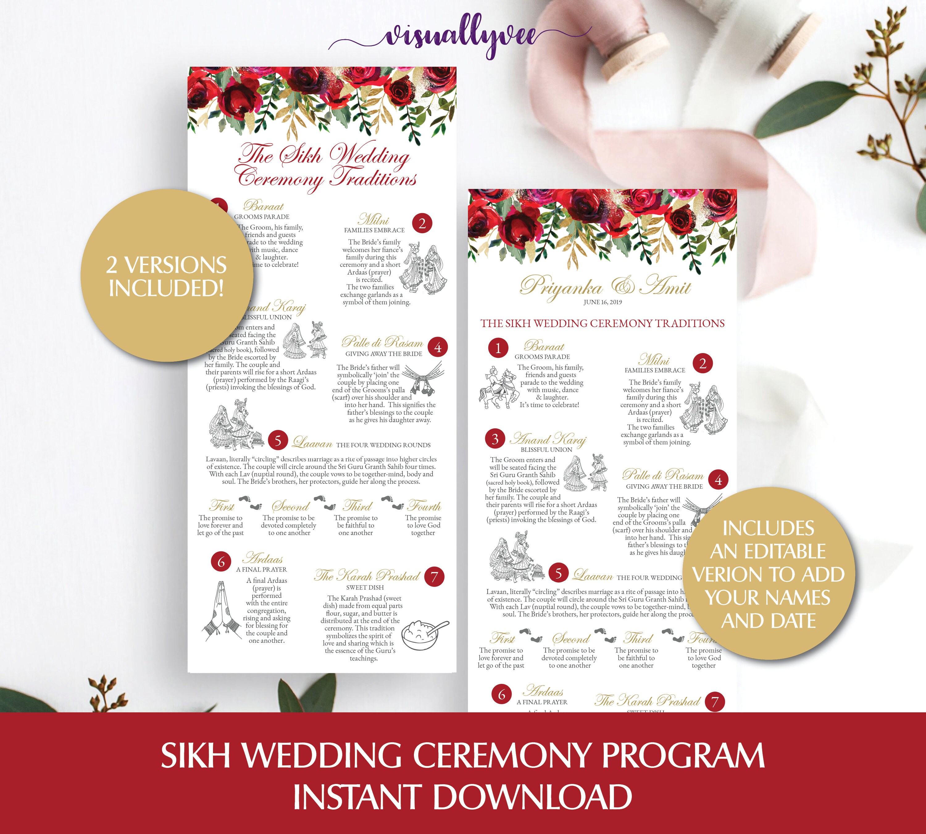 Instant Download Editable Sikh Wedding Ceremony Card Diy Etsy