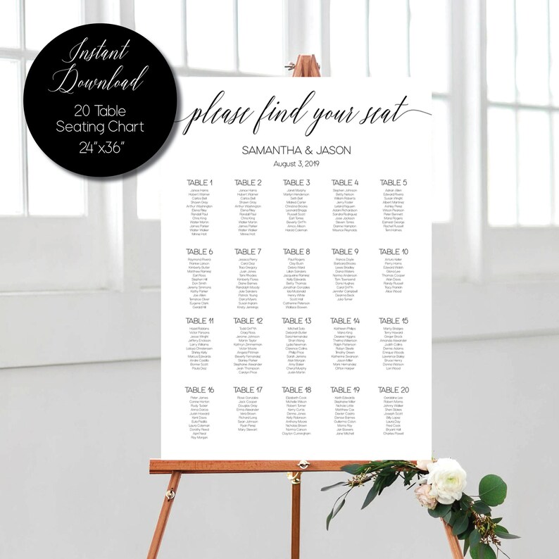 Instant Download 20 Table Seating Chart 24x36 Etsy
