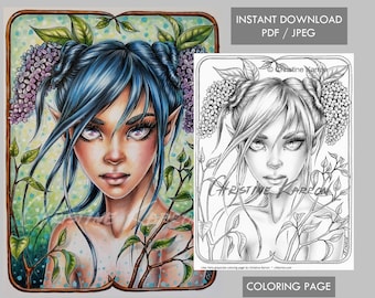 Lilac Fairy Coloring Page Grayscale Instant Download Printable File (JPEG and PDF)