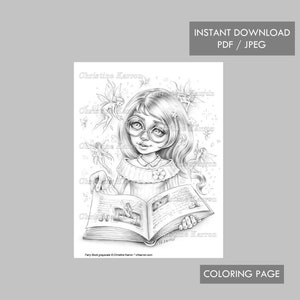 Fairy Book Coloring Page Grayscale illustration Wings Elf Fantasy Fairytale Instant Download Printable File (JPEG and PDF) Christine Karron