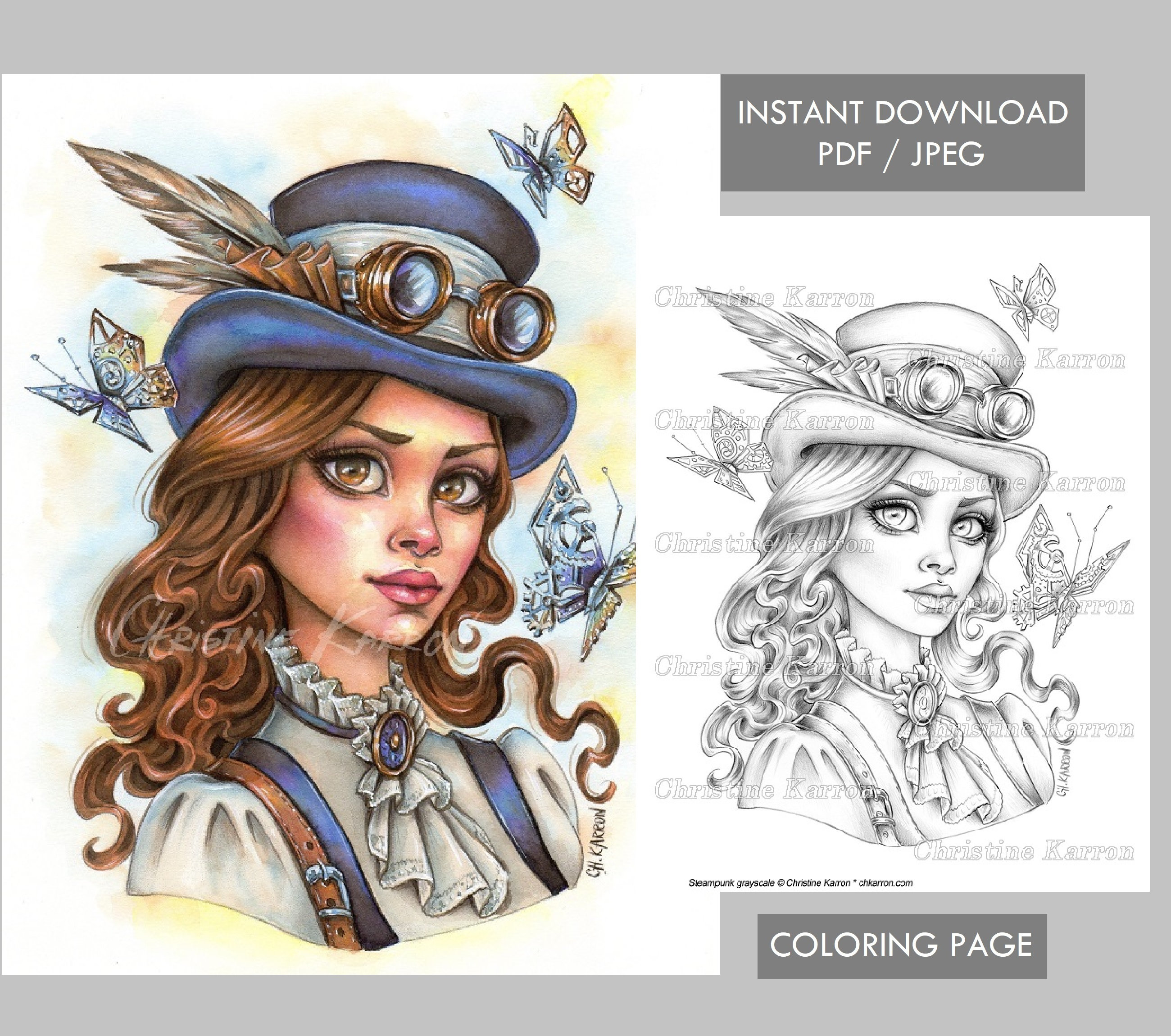 Steampunk Girl — coloring book cover