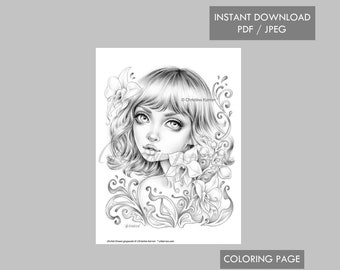 Orchid Dream Coloring Page Grayscale illustration Instant Download Printable File (JPEG and PDF)