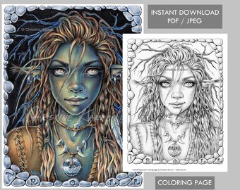Troll Girl Coloring Page Escala de grises Descarga instantánea de archivos imprimibles (JPEG y PDF)