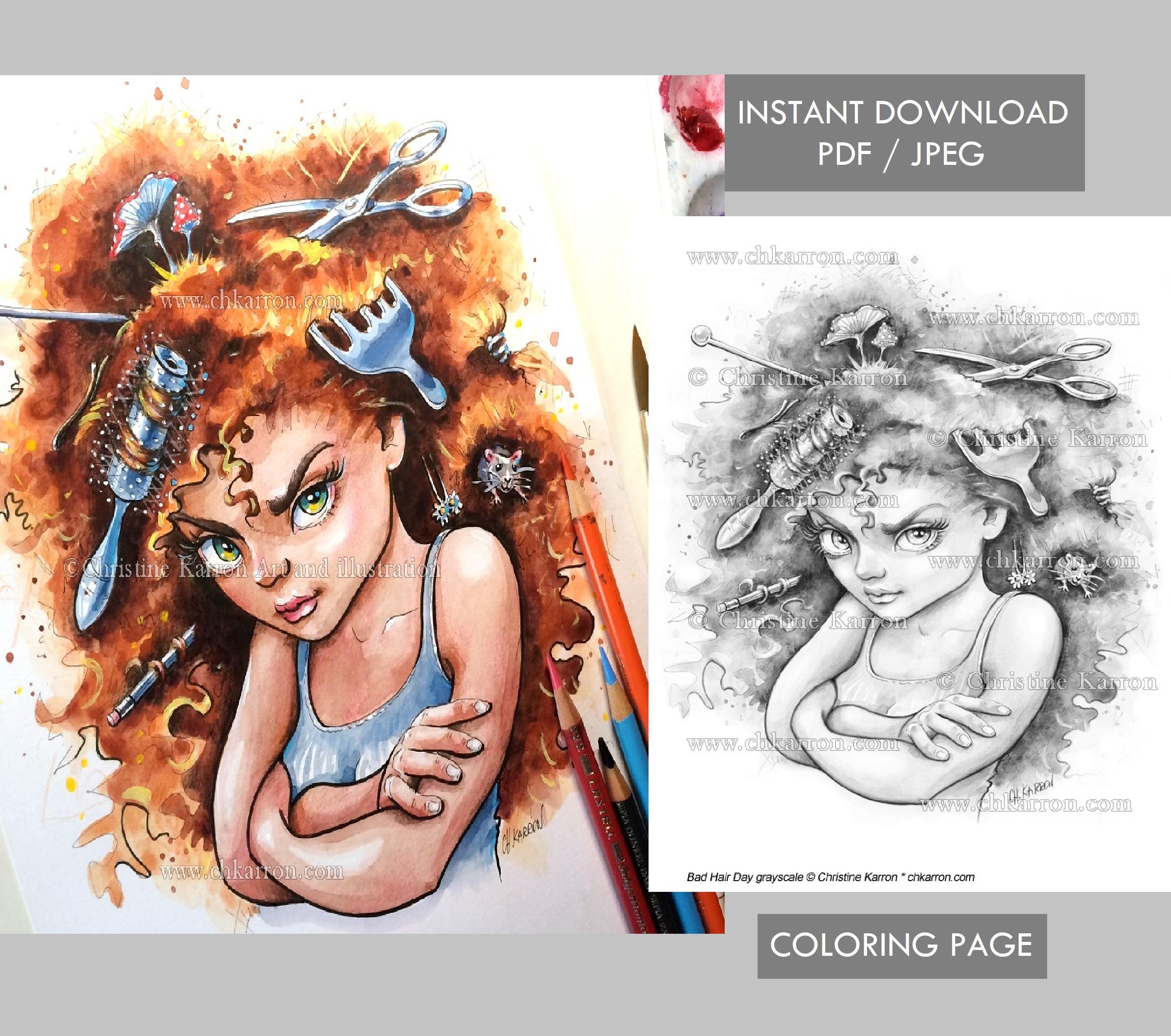 Bad Hair Day Grayscale — coloring book cover