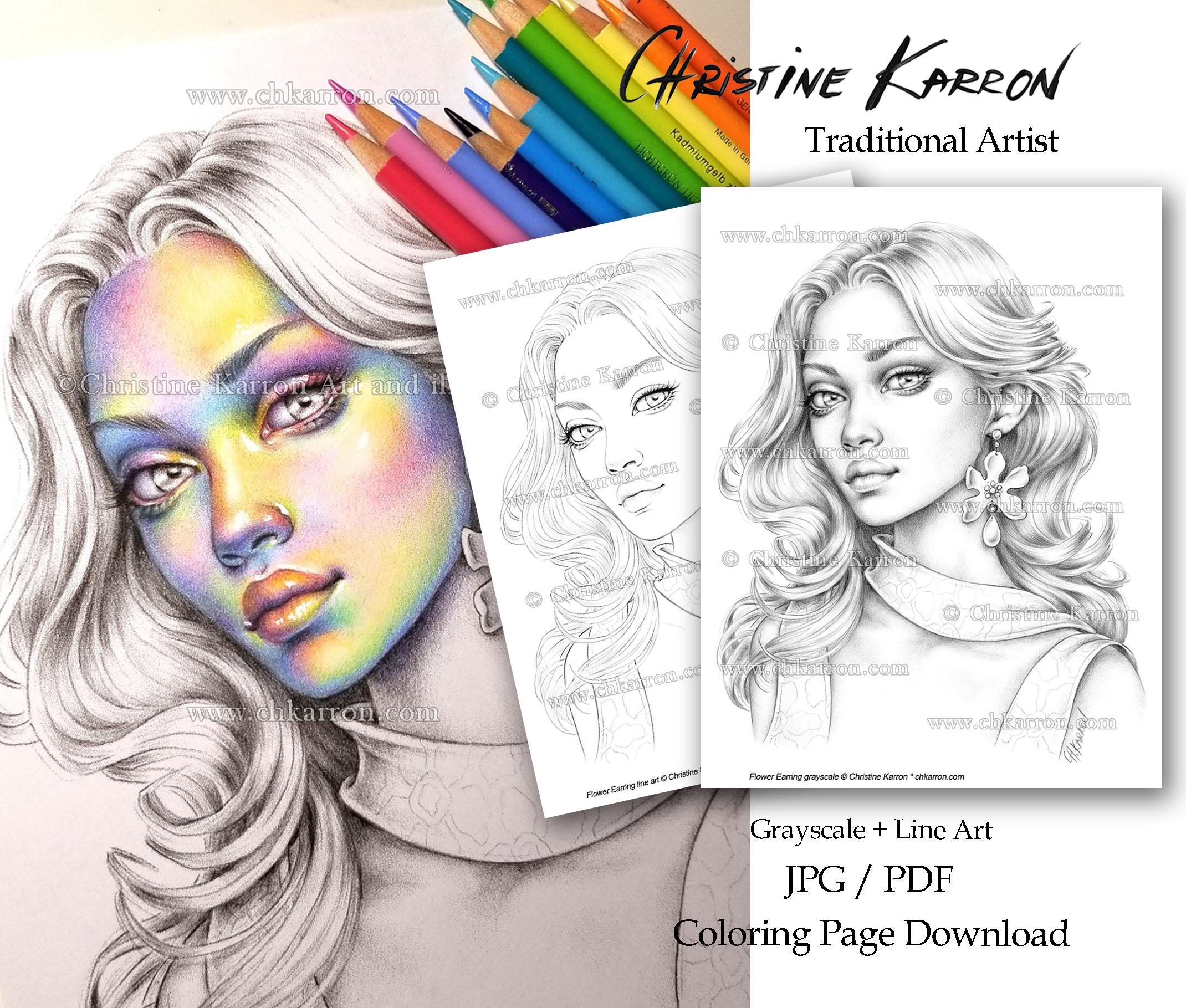 Flower Earring Portrait — coloring book cover