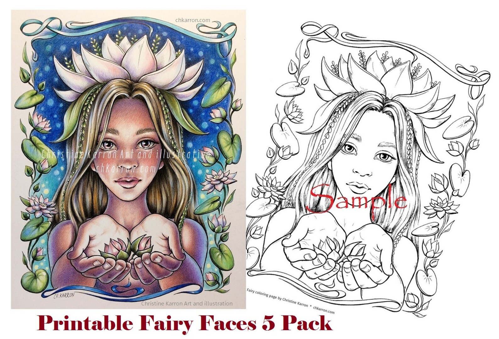 Set of 5 Coloring Pages Fairy Faces 5 Pack Instant Download | Etsy