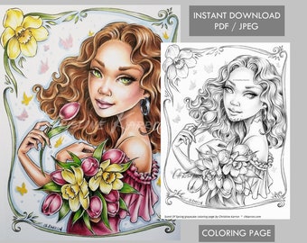 Scent Of Spring Grayscale Coloring Page Instant Download Printable File (JPEG and PDF)