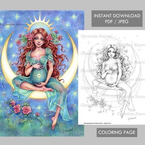 Nova Coloring Page Grayscale illustration Fae Baby Fantasy Universe Female Instant Download Printable File (JPEG and PDF) Christine Karron