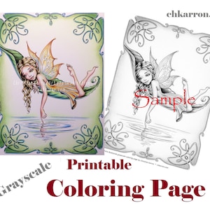Grijswaarden kleurplaat - Whimsy Fairy Braelynda illustratie Instant Download afdrukbaar bestand
