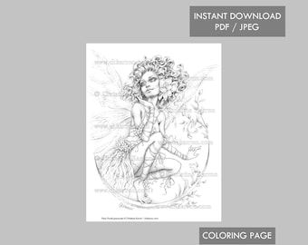 Fairy Portal Coloring Page Grayscale Flower Magick Fairy Wings Female Fae Instant Download Printable File (JPEG and PDF) Christine Karron