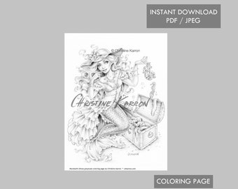 Mermaid's Shoes Coloring Page Grayscale Instant Download Printable File (JPEG and PDF)