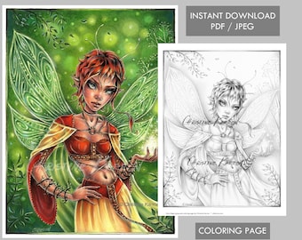 Fairy Magic Coloring Page Grayscale Instant Download Printable File (JPEG and PDF)