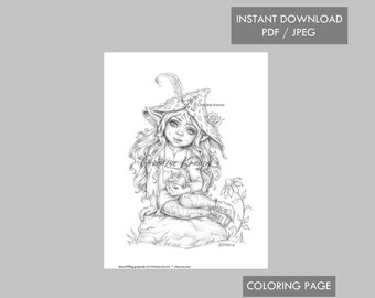 Wood Elfling Coloring Page Grayscale illustration Instant Download Printable File (JPEG and PDF)