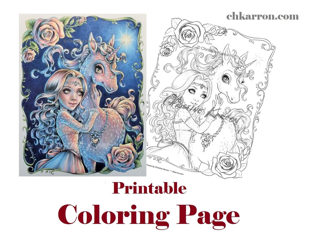 Coloring Page Unicorn Princess Illustration Instant Download - Etsy