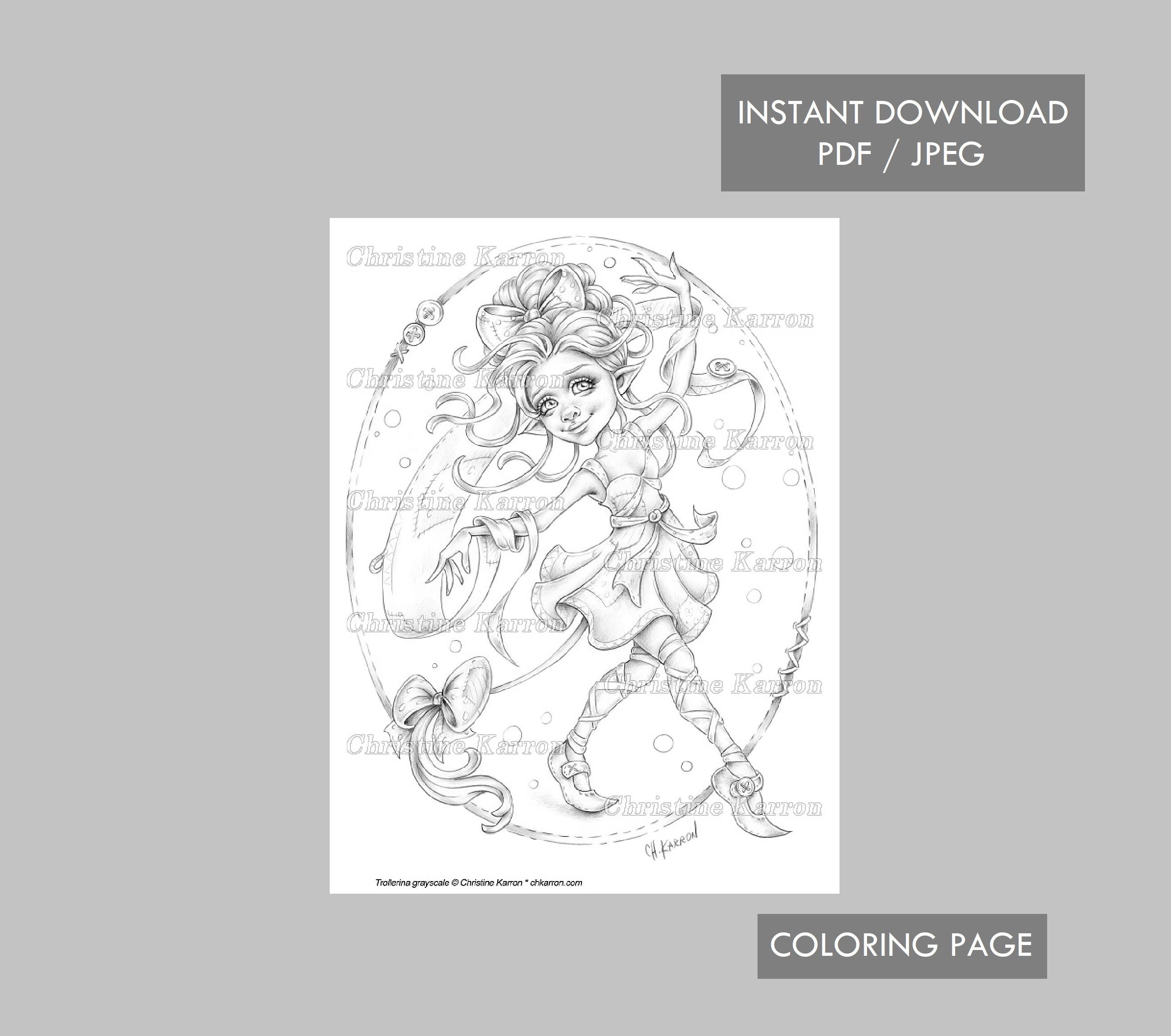 Trollerina Grayscale — coloring book cover