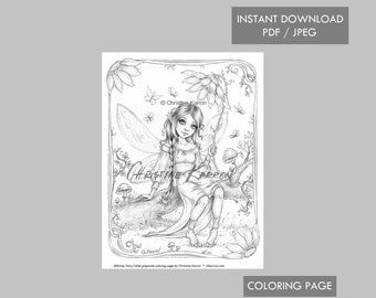 Whimsy Fairy Celise Coloring Page Grayscale Instant Download Printable File (JPEG and PDF)