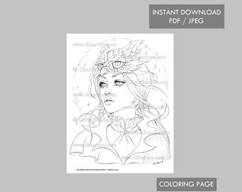 Owl Shifter Coloring Page Line-Art illustration Female Fantasy Portrait Face Instant Download Printable File (JPEG and PDF) Christine Karron