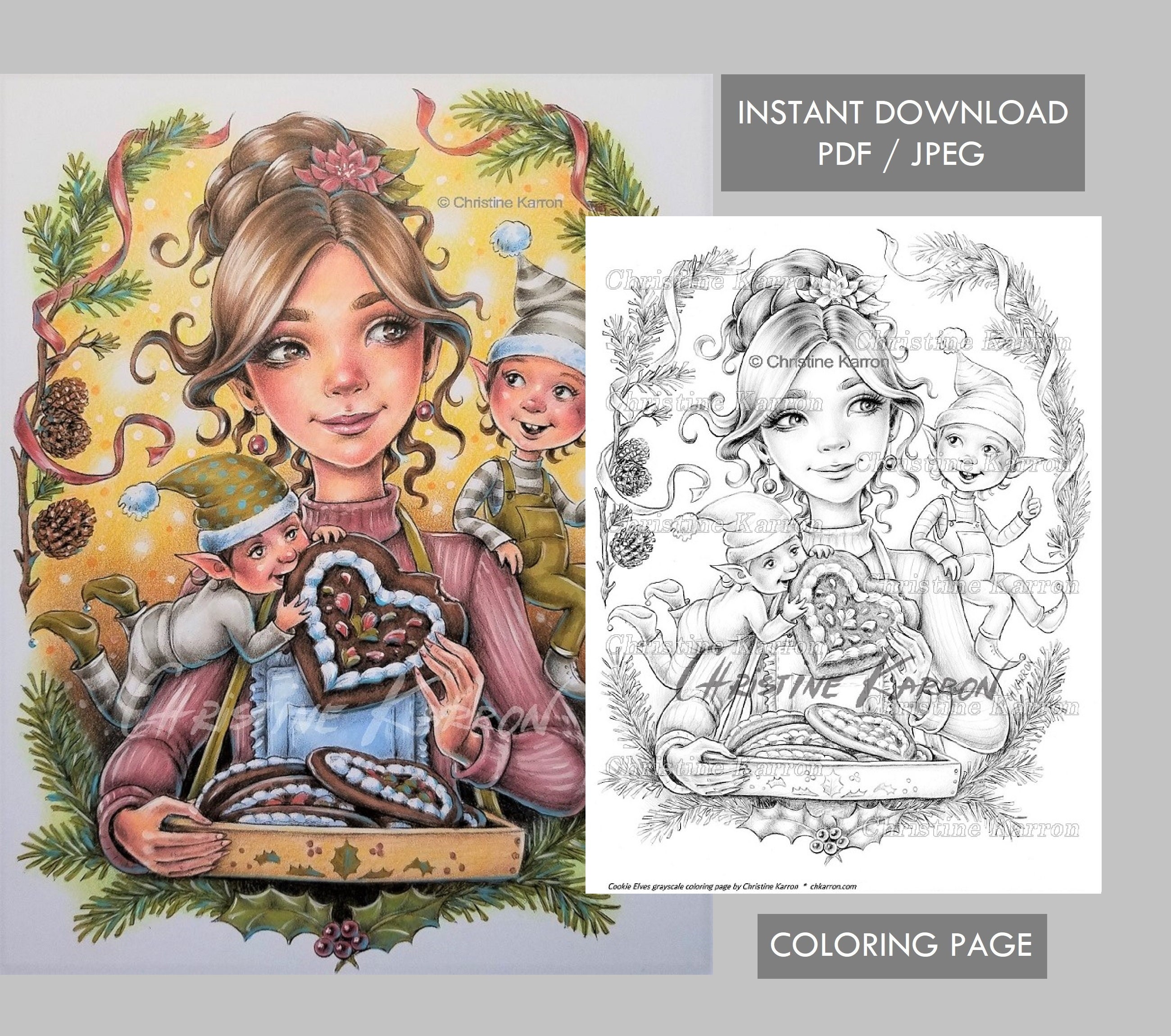 Cookie Elves Grayscale — coloring book cover