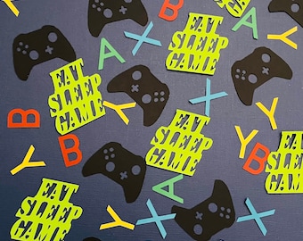 Eat sleep game gamer party confetti Xbox game controller graphic