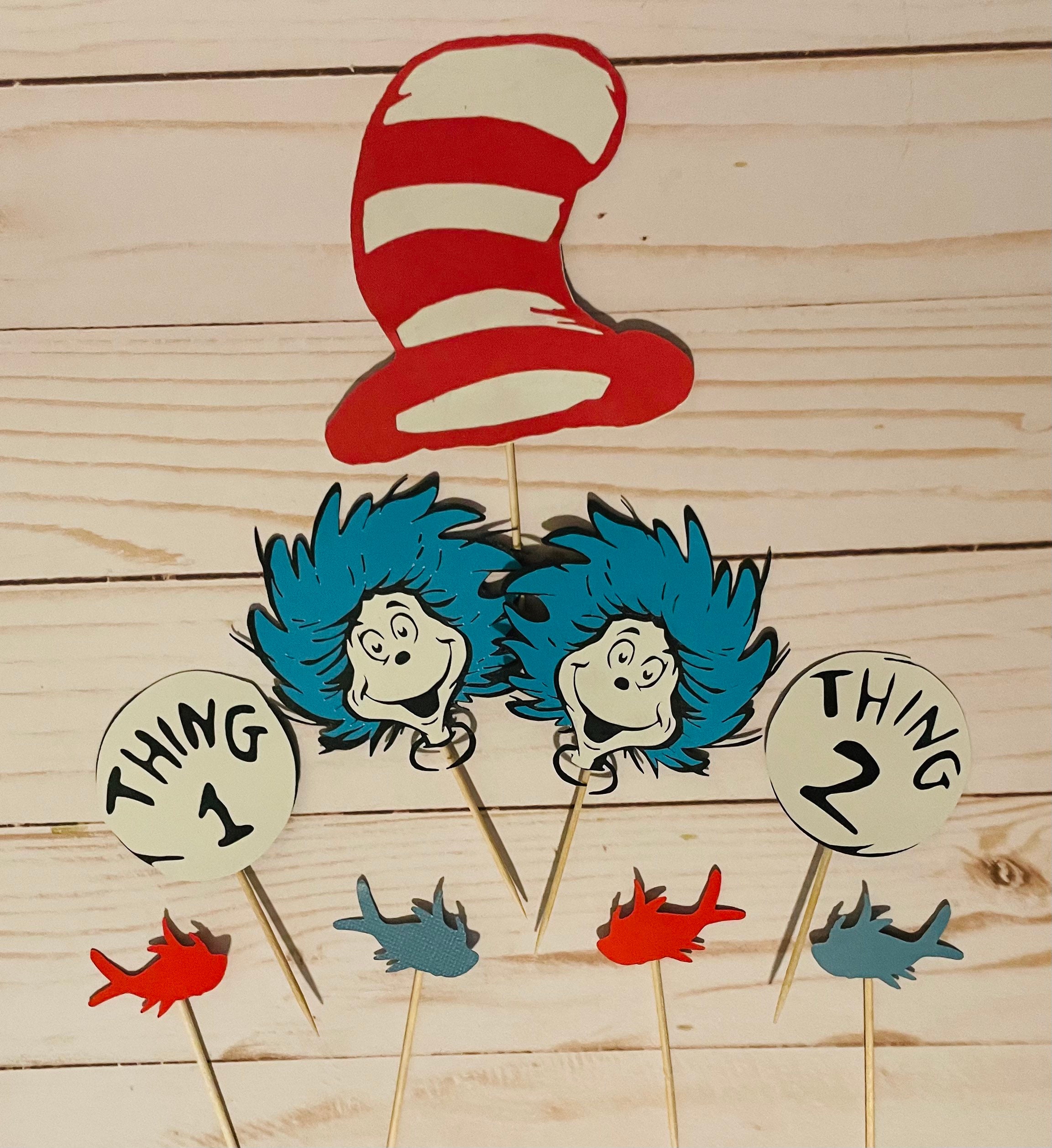 Dr. Seuss inspired cake topper Thing one and two/ thing 1&amp;2 / white red ...