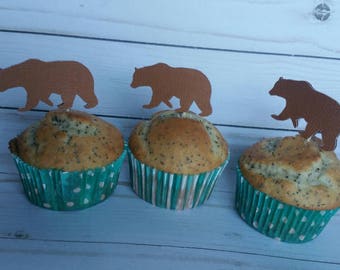Brown bear woodland birthday party decoration cupcake toppers / mountain party / tribal / lumberjack / camping party / baby shower