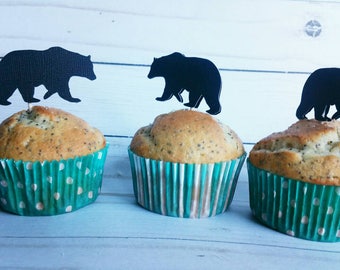 Black bear birthday party cupcake toppers/birthday/bridal/baby shower/camping/hiking/woodland/lumberjack/pacific northwest