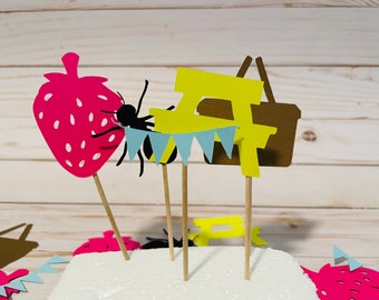 Picnic birthday party baby shower cupcake toppers  / ants/ basket/ pendent banner/ strawberry / picnic table