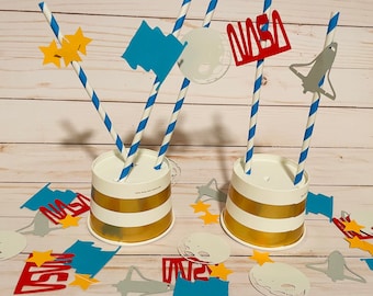 Houston we have a party birthday party paper straw party decorations place settings cake table decor