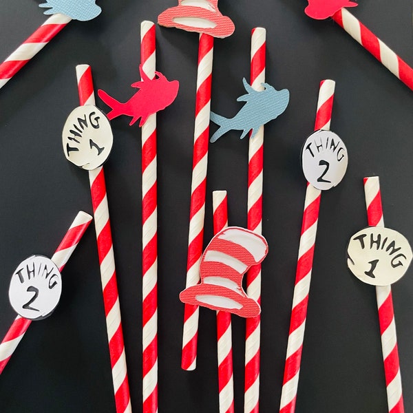 Thing 1&2 Dr. Seuss birthday party paper straws / Paper straws / Birthday Party / Dr. Seuss birthday/  Party decorations