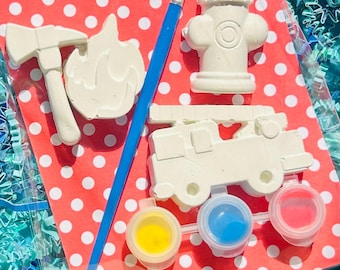 Paint your own Firefighter Birthday Party Favor Kit / plaster paint kit / child’s activity / valentines gift/ baby shower/paw patrol/ EMS