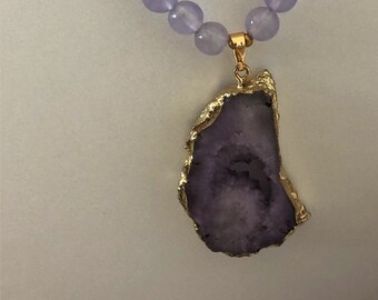 Lavender Beaded Necklace with Druzy Pendant